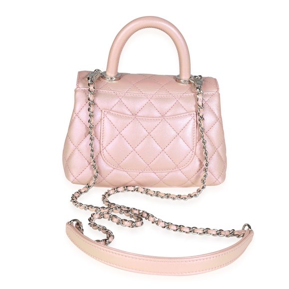 Chanel Iridescent Pink Quilted Caviar Coco Top Handle Mini Flap Bag - Picture 3 of 7